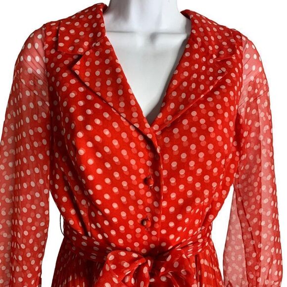 Vintage 60s Jack Bryan Chiffon Jumpsuit S Red Polka Dots Accordion Pleats Groovy - Picture 2 of 12